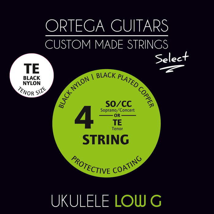ORTEGA Custom Made Tenor Low-G Ukulele Select String Set Black Nylon, black plated Copper wound