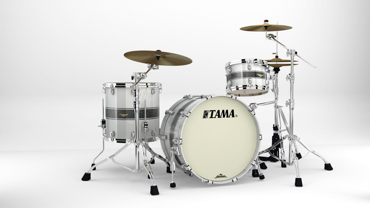 TAMA Starclassic Maple Lacquer Shell Kit 3 pcs - Silver Snow Racing Stripe/Chrome HW