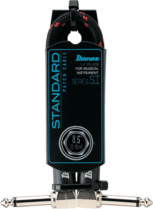 IBANEZ SI Series (Standard) Guitar Instrument Cable - Patch Cable 2 Right Angle Plug Woven - Male - Male, Black x Wine - 0,15 m / 0,5 ft