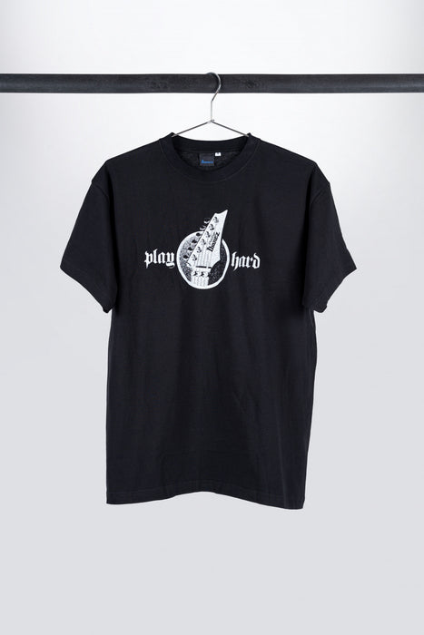 Black Ibanez t-shirt with white "Play Hard" frontprint