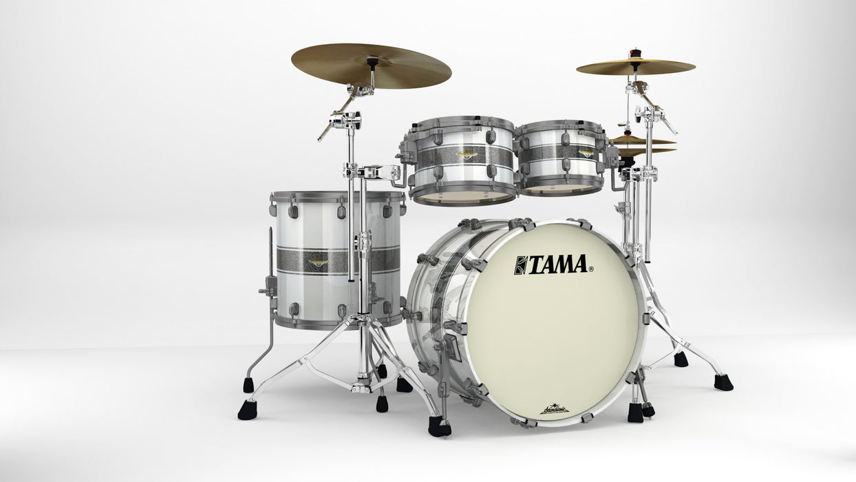 TAMA Starclassic Maple Shell Kit 4 pcs - Silver Snow Racing Stripe / Smoked Black Nickel HW