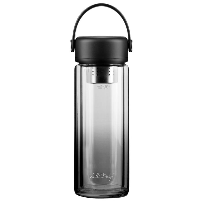Vialli Design glass bottle with double wall and infuser 350ml FUORI black 0176