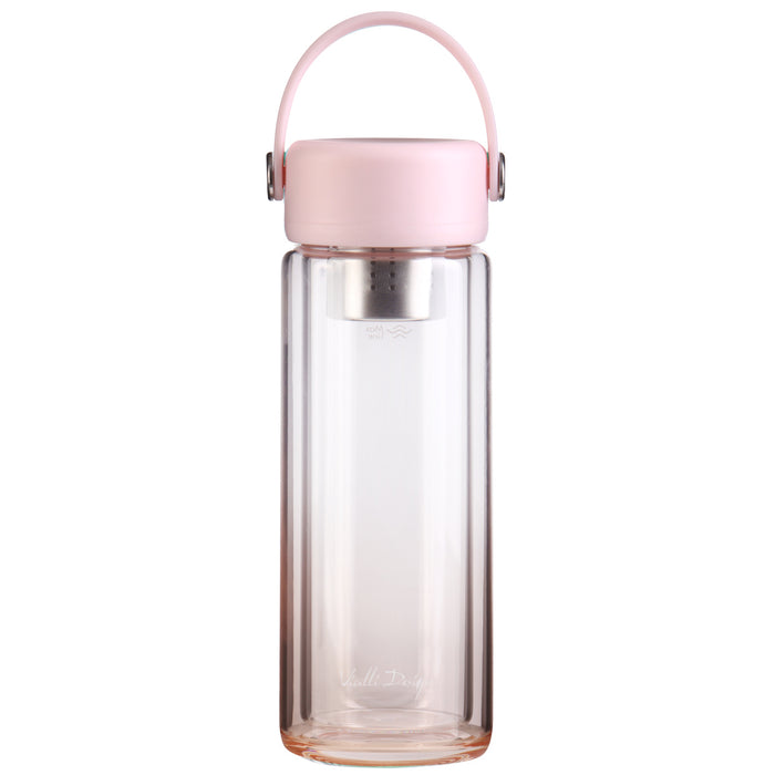 Vialli Design glass bottle with double wall and infuser 350ml FUORI pink 0206