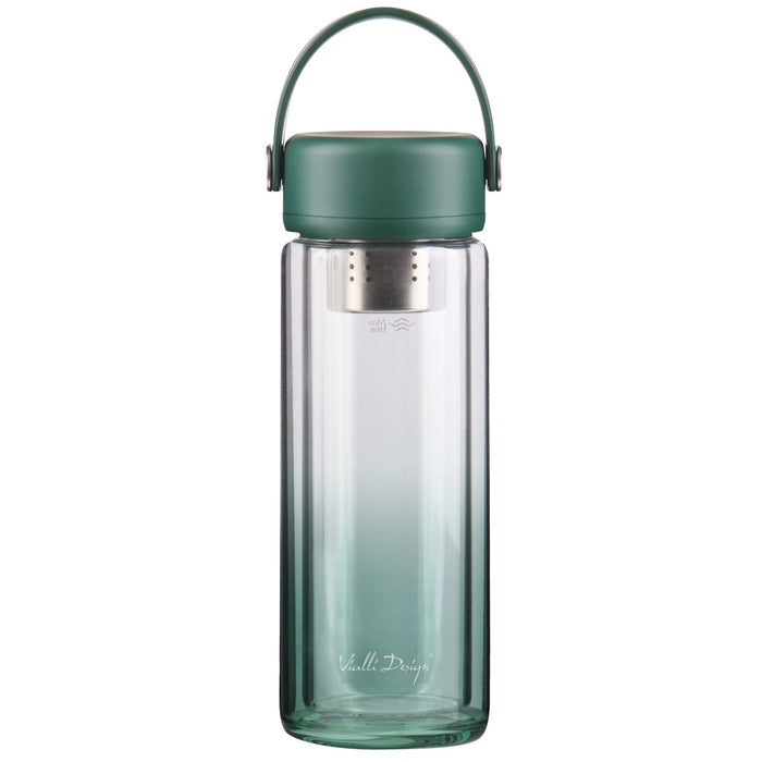 Vialli Design glass bottle with double wall and infuser 350ml FUORI green 0213