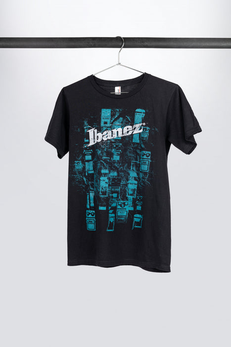 Black Ibanez t-shirt with cyan "Effects" frontprint