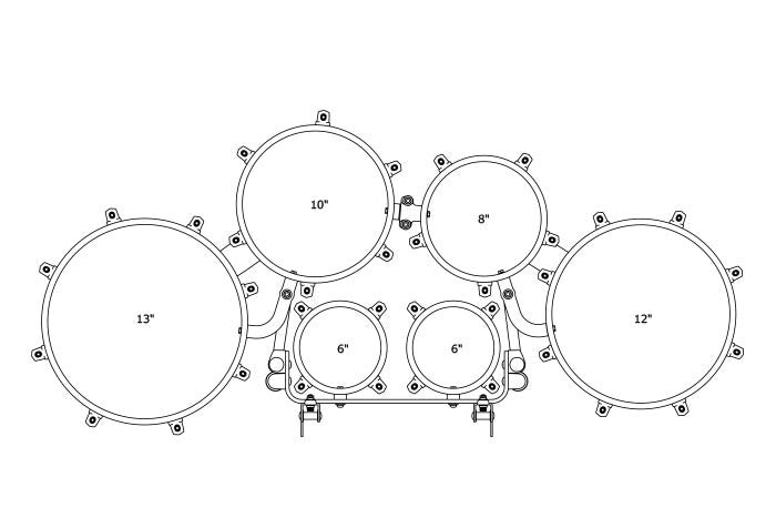 TAMA Fieldstar Rudiment Marching Tenor Drum small sextet 6" / 6" / 8" / 10" / 12" / 13" - Transparent Black Fade/Chrome HW