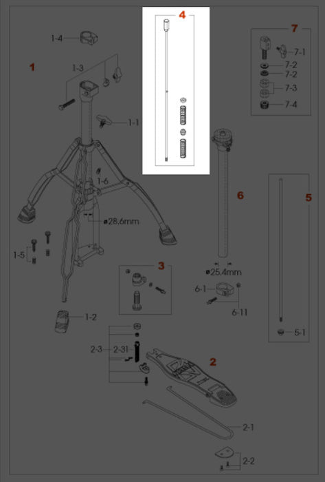 Tama lower pull rod & spring assembly - for HH75W