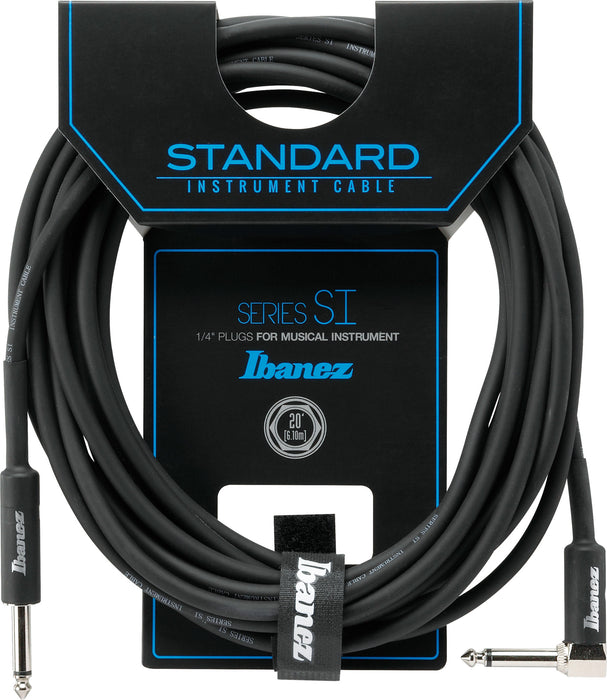 IBANEZ SI Series (Standard) Guitar Instrument Cable - Straight & Right Angle plugs - Male - Male, Black - 6,10 m / 20 ft