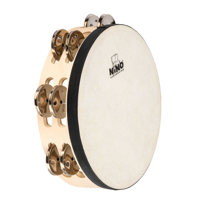 NINO Percussion Double Row Headed Wood Tambourine - 8” Natural
