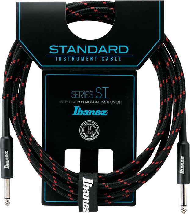 IBANEZ SI Series (Standard) Guitar Instrument Cable - 2 Straight Plugs Woven - Male - Male, Black x Wine - 3,05 m / 10 ft