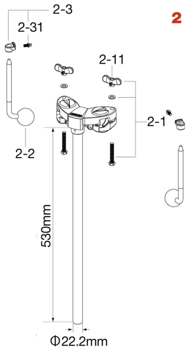 TAMA Upper Tube Assembly for HTW49WN2 Double Tom Stand