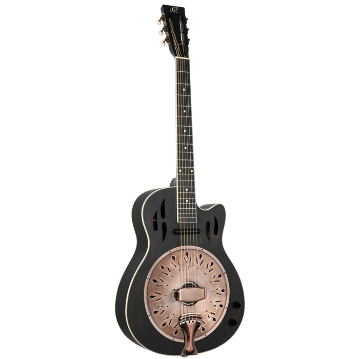 ORTEGA Americana Series Resonator Guitar 6 String - Distressed Black / Antique Brass HW