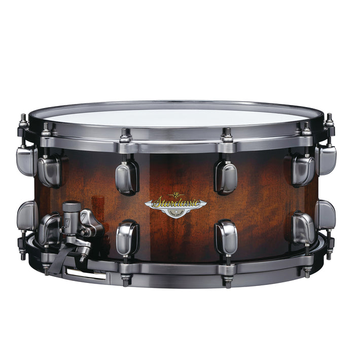 TAMA Starclassic Maple Exotic Snare Drum 14" x 6,5" - Tobacco Sunburst Movingui/Smoked Black Nickel HW