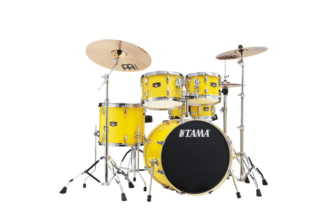 TAMA Imperialstar Drum Set 5 pcs - Electric Yellow/Chrome HW + MEINL Cymbals HCS Cymbal Kit/Stage Master Double-Braced Hardware Kit