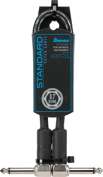 IBANEZ SI Series (Standard) Guitar Instrument Cable - Patch Cable 2 Right Angle Plug Woven - Male - Male, Black - 0,21 m / 0,7 ft