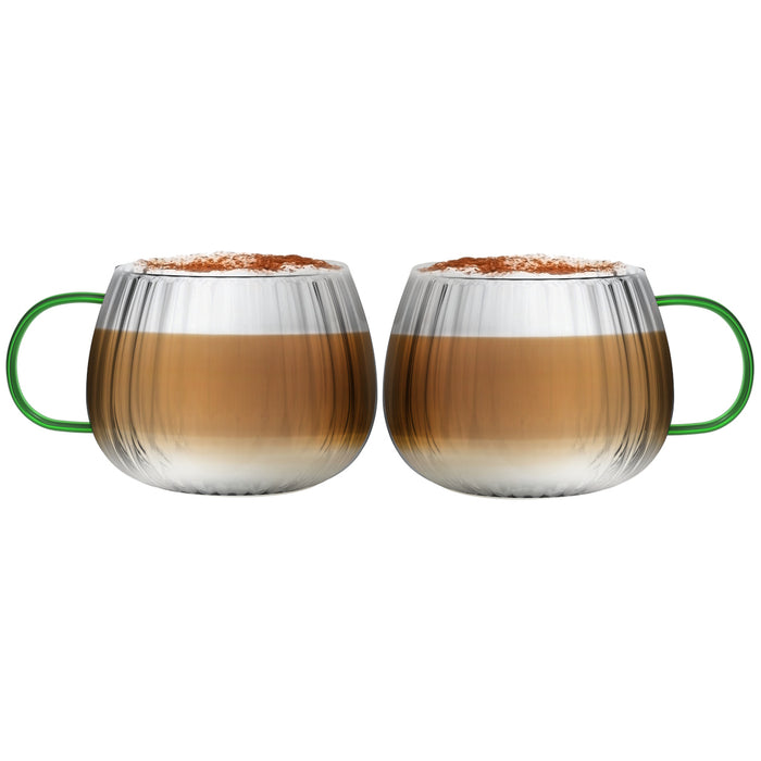 Vialli Design SET of 2 one wall glass with green handle 350ml TULIP 1197
