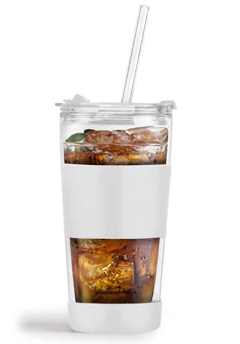 Vialli Design thermal glass mug with straw 600 ml FUORI white 0404