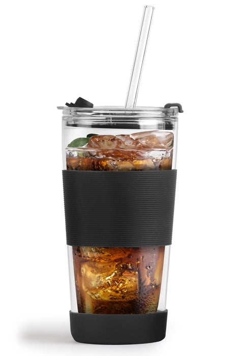 Vialli Design thermal glass mug with straw 600 ml FUORI black 0374