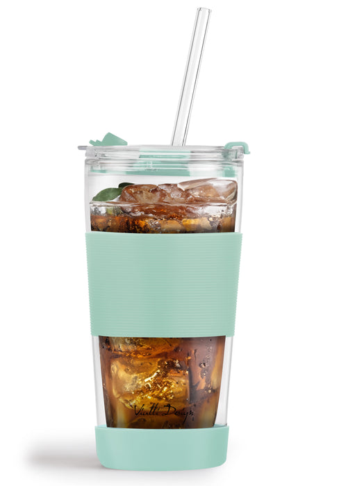 Vialli Design thermal glass mug with straw 600 ml FUORI mint 0428