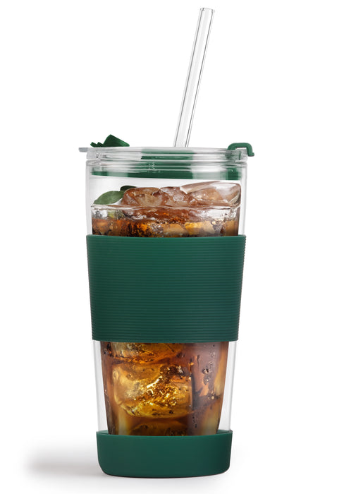 Vialli Design thermal glass mug with straw 600 ml FUORI green 0398