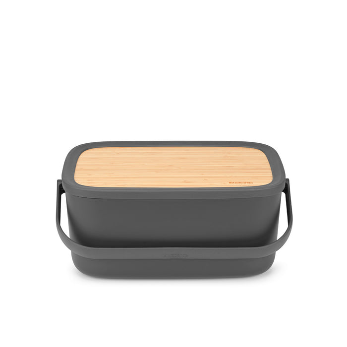 Brabantia Breadbasket with handle and cutting board NIC dark grey 128264