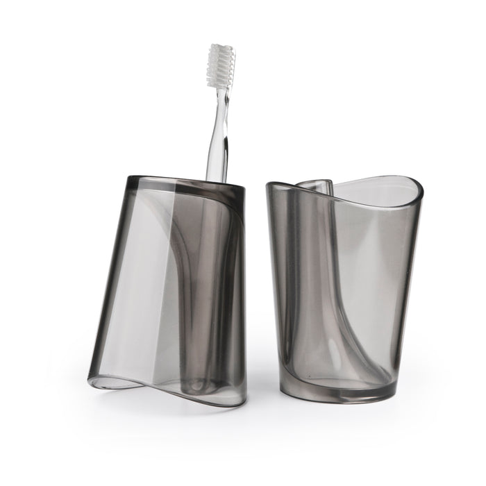 Qualy Flip Cup with toothbrush stand black 10094-BK