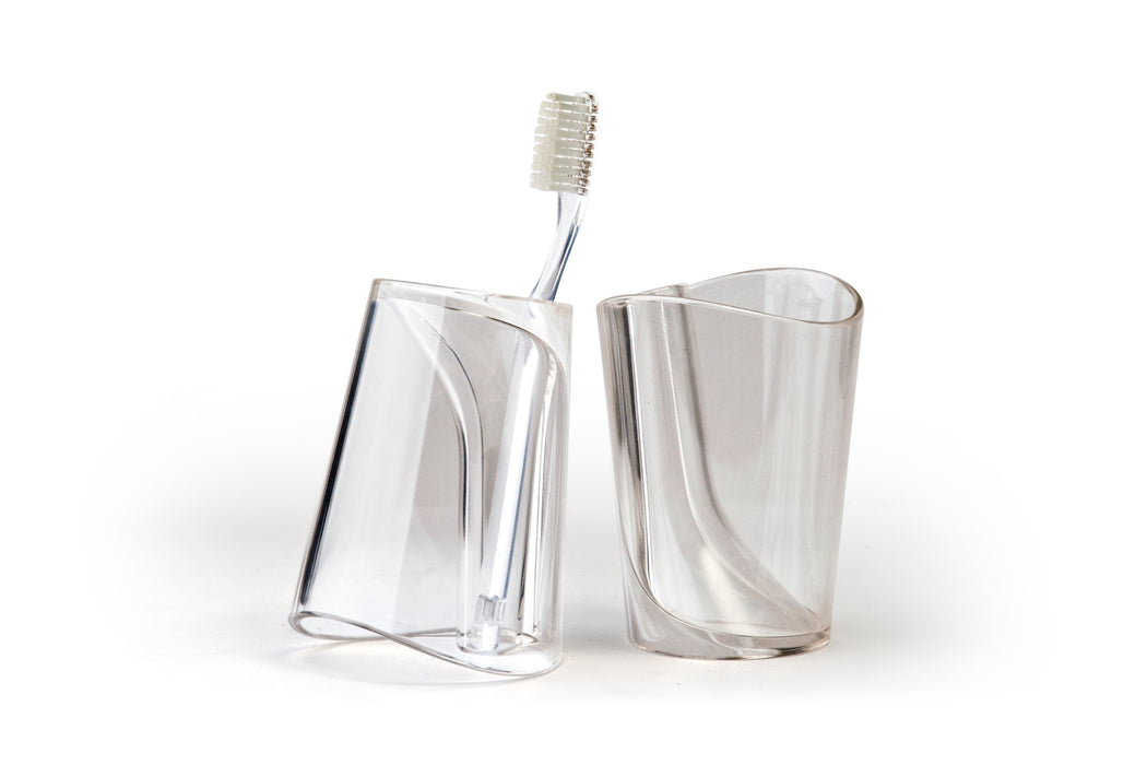 Qualy Flip cup with toothbrush stand translucent 10094-CL