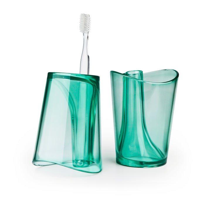 Qualy Flip Cup with toothbrush stand green 10094-GN
