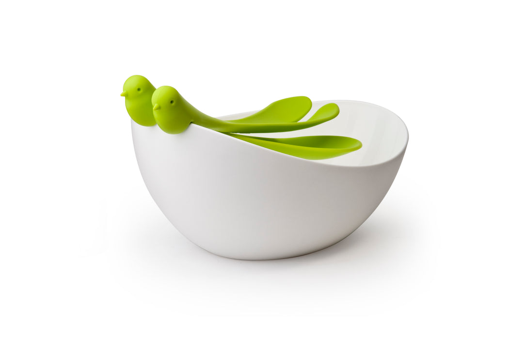 Qualy Sparrow salad bowl set with spoons white and green 10098-GN