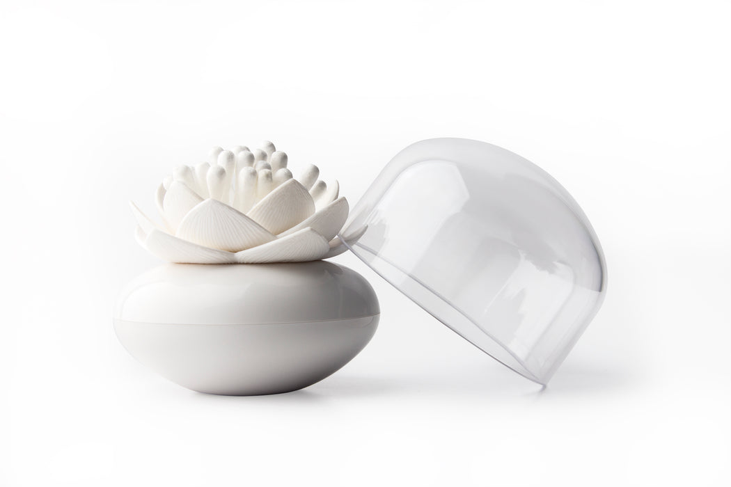 Qualy Lotus ear stick container white 10157-WH-WH