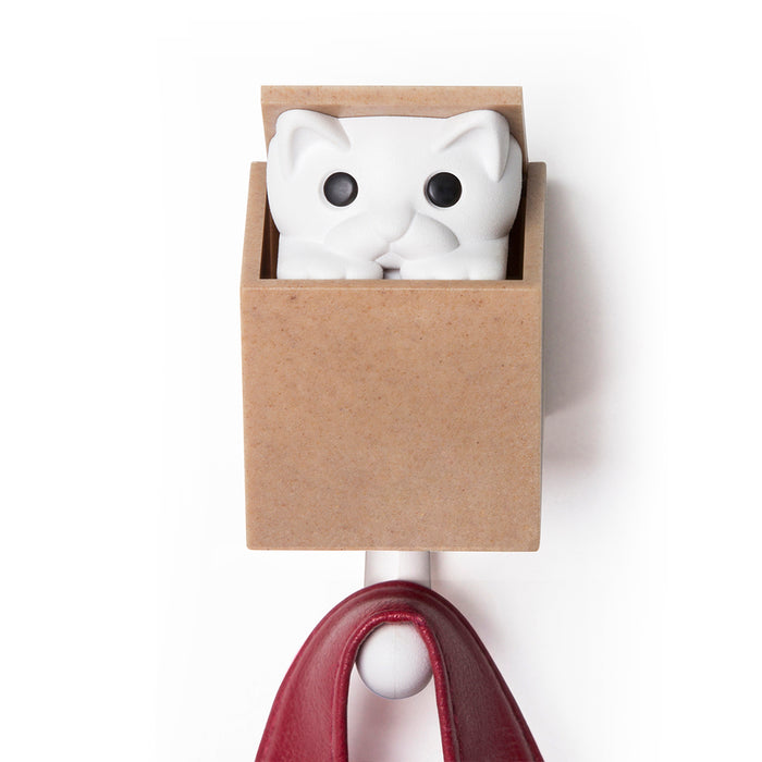 Qualy Kitt-A-Boo hanger white and brown 10210-WH-BN