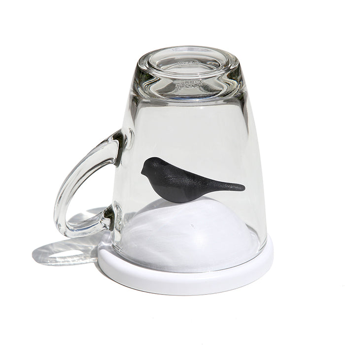 Qualy Sparrow mug with saucer black 10300-WH-BK