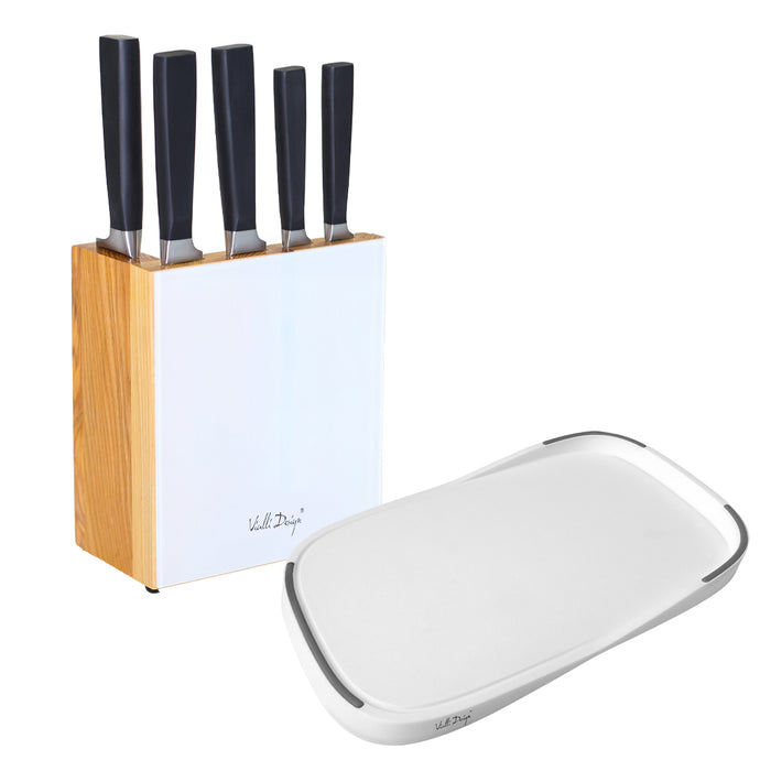 Vialli Design Set of 5 knives in FINO block with board Livio white 0466